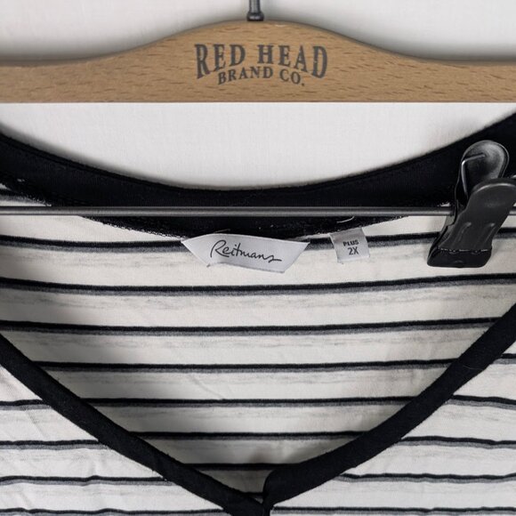 Reitmans 2X Sleeveless Striped Tank Top – Plus Size Neutral Black Grey White - Picture 4 of 5